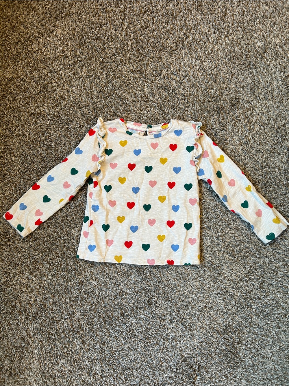 Mini Boden White Long Sleeve Tee with Multicolor Heart Print